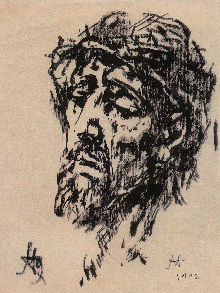 Распятие, портрет Христа. Тушь, бумага. 27 х 20,5 см. 1998